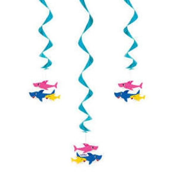 Baby Shark Hanging Swirl Decorations – Party Streamers – 3-PK - Picture 5 of 5